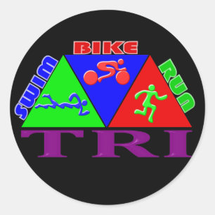TRI Triathlon Swim Bike Run PYRAMID-ontwerp Ronde Sticker