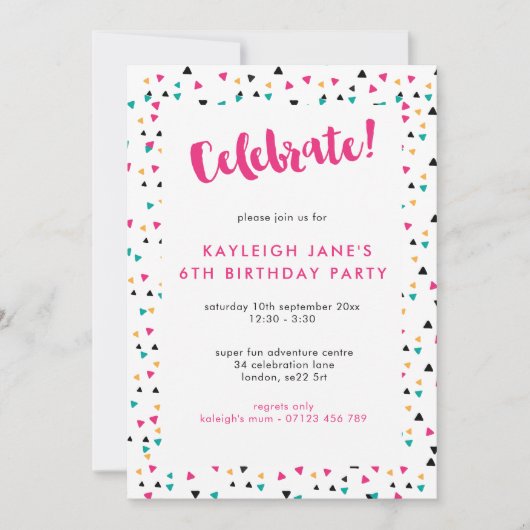 Triangle coloré Confetti Party Invitation (Devant)