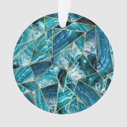 Triangle géométrique d'or de noir d'agate de bleu (devant)