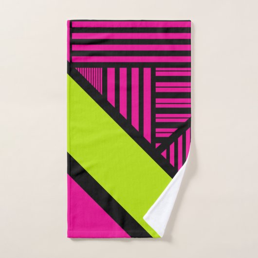 Triangle rayures en vert citron, rose chaud et noi (Serviette à main)