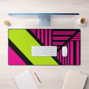 Triangle rayures en vert citron, rose chaud et noi