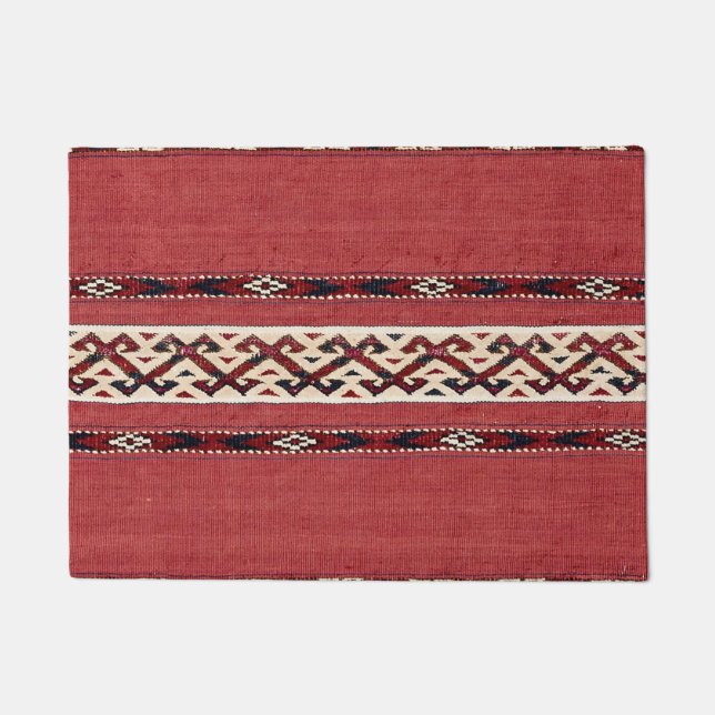 Triangle Stripe Kilim Red Black White  Deurmat (Voorkant)