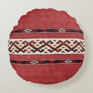 Triangle Stripe Kilim Red Black White  Rond Kussen