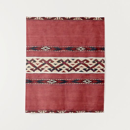 Triangle Stripe Kilim Red Black White Wandkleed (Voorkant)