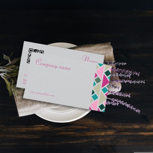 Triangle turquoise fuchsia gris Carte de visite QR