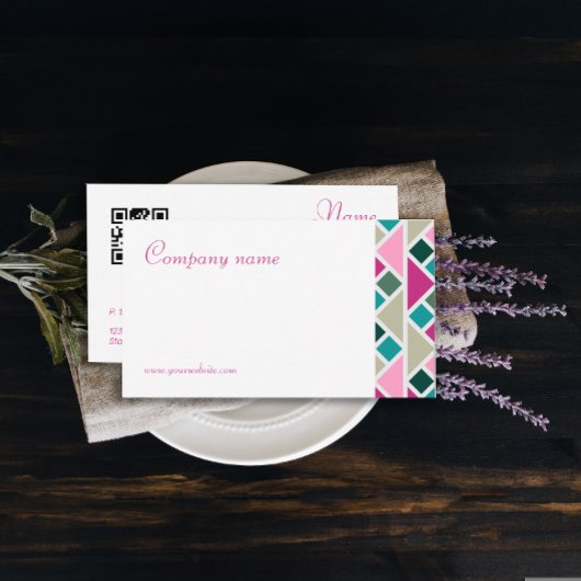 Triangle turquoise fuchsia QR Carte de visite