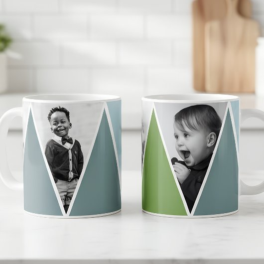 Triangles en bleu et vert Photo Mug