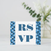 Triangles géométriques bleus carte postale RSVP (Debout devant)