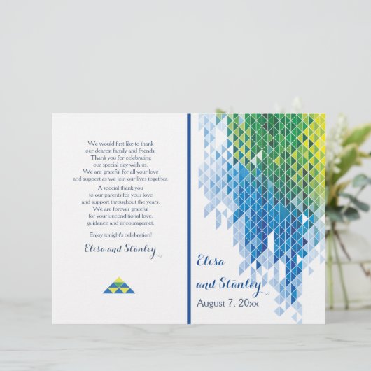 Triangles géométriques bleus programme de mariage  (Debout devant)