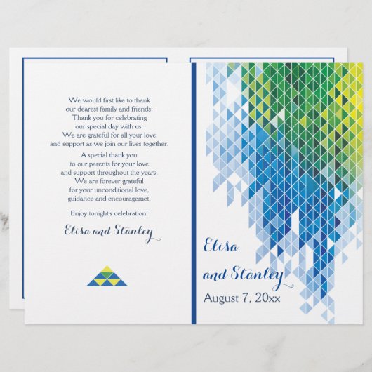 Triangles géométriques bleus programme de mariage  (Devant / Derrière)