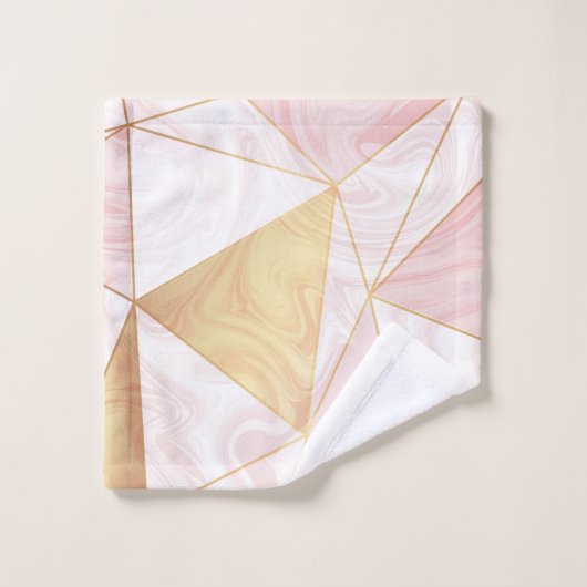 Triangles géométriques en marbre rose et or (Gant de toilette)