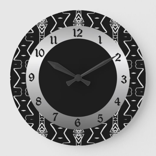 Triangles géométriques noir et blanc Horloge mural (Recto)