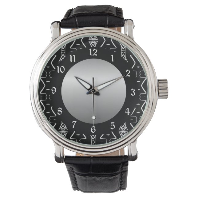 Triangles géométriques noirs et blancs Montre à po (devant)