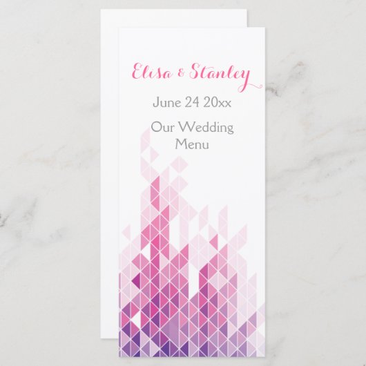 Triangles géométriques roses carte de menu mariage (Devant / Derrière)