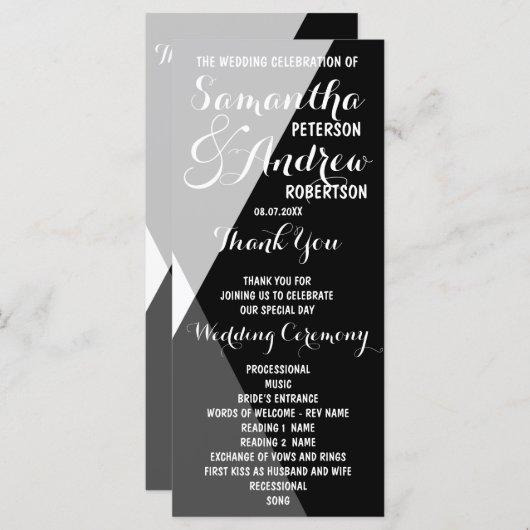 Triangles noirs modernes Programme de mariage (Devant / Derrière)
