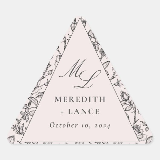 Triangulaire Sticker Mariage triangle rose Rose Monogramme Étiq (Devant)