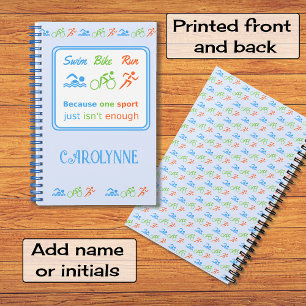 Triathlon patroon zwemmen fiets run sport slogan notitieboek