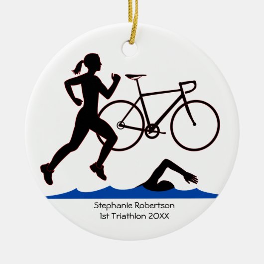 Triathlon Vrouw Keepsake Keramisch Ornament (Voorkant)