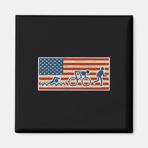 Triatlon Run Triatlete Biatlon USA Flag Sports Magneet