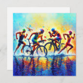 Triatlonkussen voor sportliefhebbers feestdagenkaart (Voorkant / Achterkant)