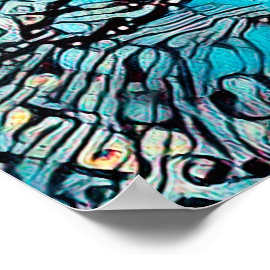Tribaal Abstract kunstontwerp met blauw gele mozaï Poster (Hoek)