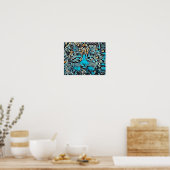 Tribaal Abstract kunstontwerp met blauw gele mozaï Poster (Keuken)