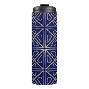 Tribaal naadloos blauw geometrisch patroon. Stripe Thermosbeker