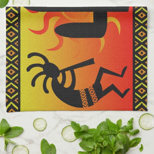 Tribaal ontwerp van de Zuidwest Kokopelli Cactus Theedoek (Gevouwen)