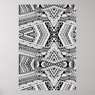 Tribaal patroon van Black and White Geometric Mand Poster