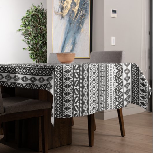 Tribal African Pattern Ethnic Black White Tafelkleed