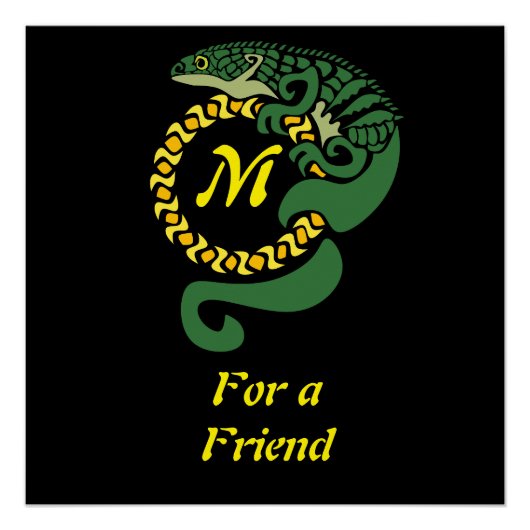 Tribal Alligator Lizard Hugging Sun Monogram Perfect Poster (Voorkant)