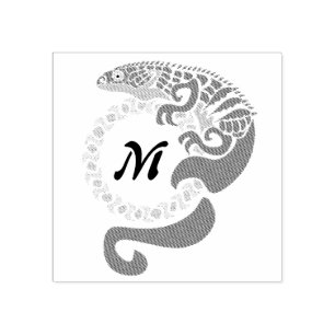 Tribal Alligator Lizard Hugging Sun Monogram Rubberstempel
