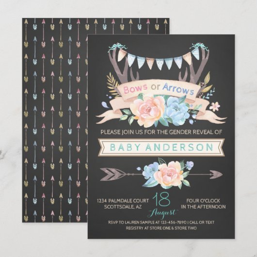 Tribal Antler Chalk Genre Reveillez Invitations (Devant / Derrière)