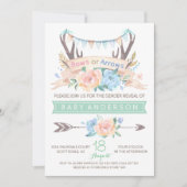 Tribal Antler Gender Reveal Baby shower Invitation Kaart (Voorkant)