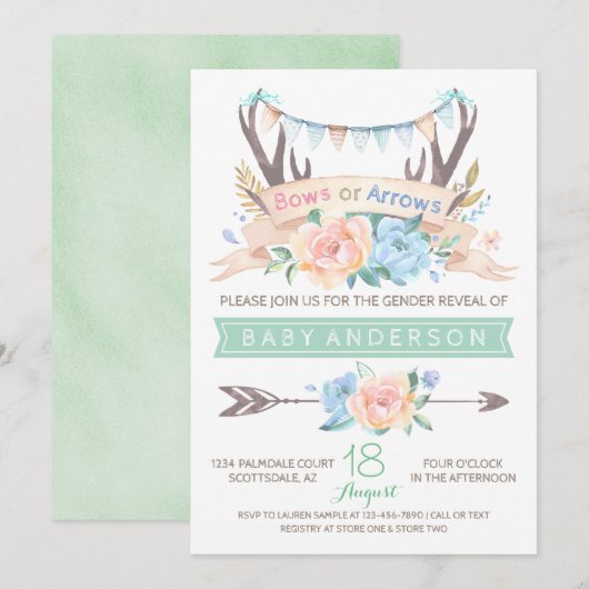 Tribal Antler Gender Reveal Baby shower Invitation Kaart (Voorkant / Achterkant)