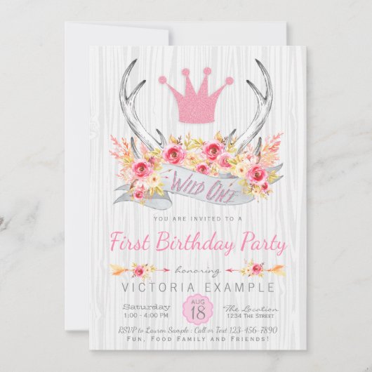 Tribal Antler Wild One First Birthday Invitation (Devant)