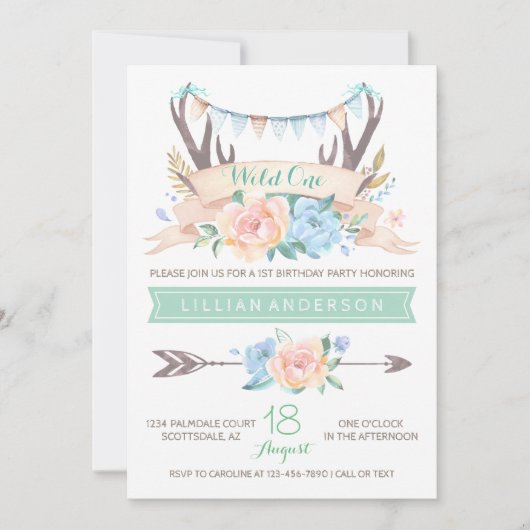 Tribal Antler Wild Un 1er anniversaire Invitations (Devant)