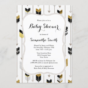 Tribal Arrows Baby shower Zwart Goud Grijs Kaart