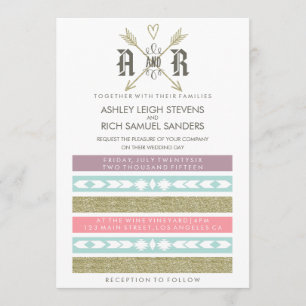 TRIBAL ARROWS   GOLD- EN MINTWEDINGINVITATIE KAART