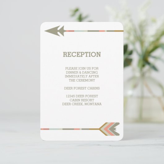 TRIBAL ARROWS | RUSTIC WEDDING RECEPT INVITE INFORMATIEKAARTJE (Staand voorkant)