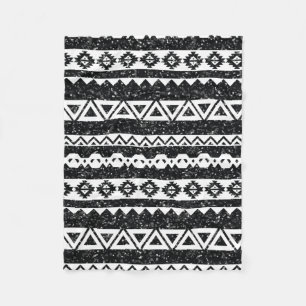 Tribal Aztec Black Glitter White Geometric Shapes Fleece Deken