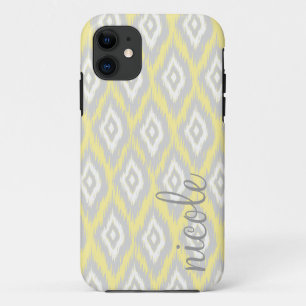 Tribal Aztec Geel & Grijs Modern Gepersonaliseerd iPhone 11 Hoesje