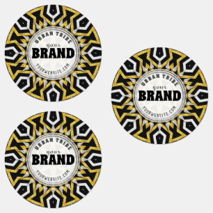 Tribal Aztec Gold Sun Black+White merk Sticker