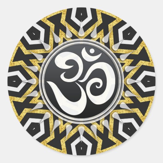 Tribal Aztec Gold Sun Zwart + Wit OM Sticker (Voorkant)