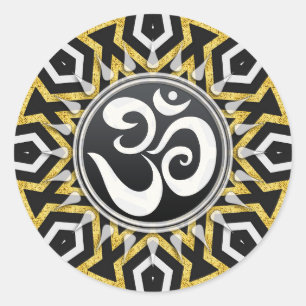 Tribal Aztec Gold Sun Zwart + Wit OM Sticker