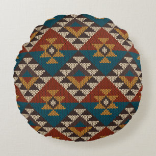 Tribal Aztec wol gebreide textuur. Rond Kussen