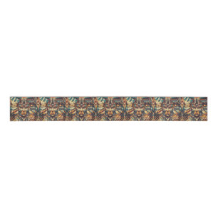 Tribal Azure "Meso-Amerikaans Motief" Brede Grosgr Grosgrain Lint