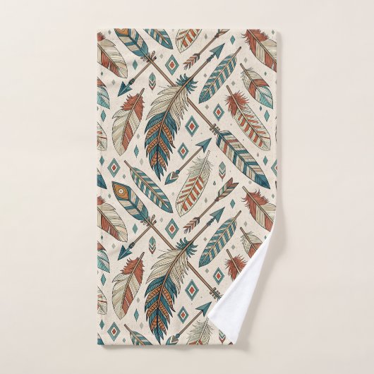 Tribal Bath Towel Native Arrows and Feather Motif Bad Handdoek (Handdoek)