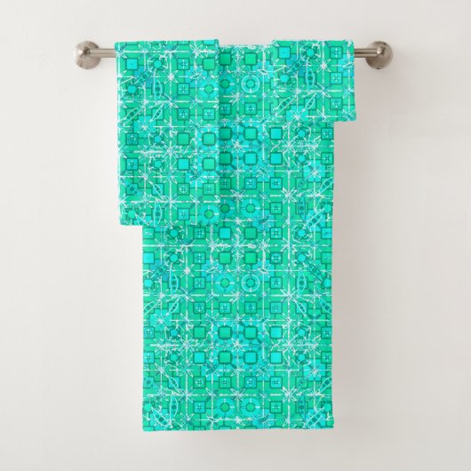 Tribal Batik - aqua en turquoise met wit Bad Handdoek (Insitu)