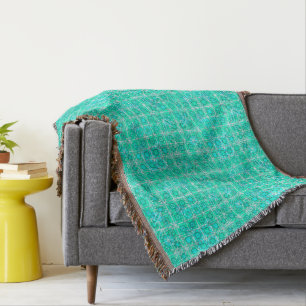 Tribal Batik - aqua en turquoise met wit Deken